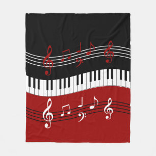 Couverture Polaire Clés et notes blanches noires rouges élégantes