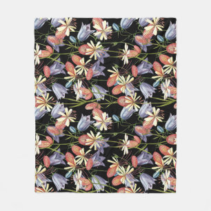 Couverture Polaire Cloches de Campion à échelle : aquarelle Florale