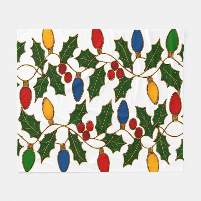 Couverture Polaire Cloisonne Art Christmas Lights and Holly (Devant (Horizontal))