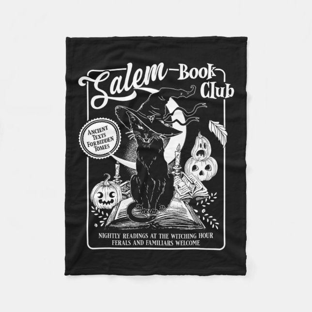 Couverture Polaire Club de livre de sorcière Rétro Halloween Chat noi (Devant)