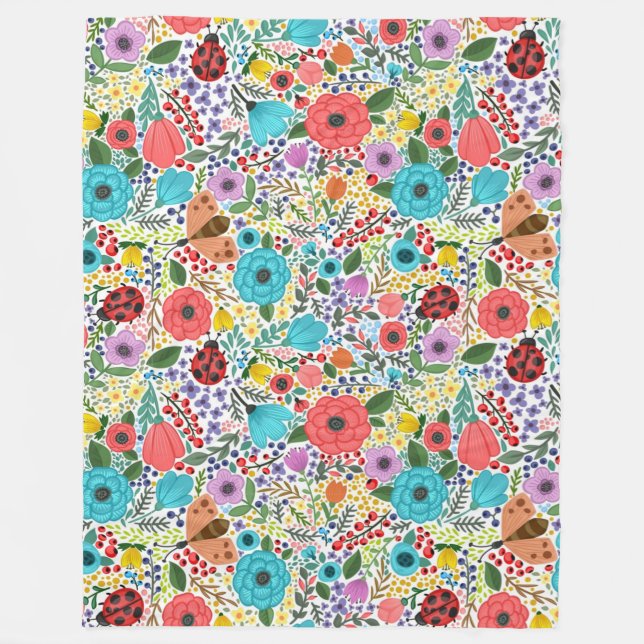 Couverture Polaire Coccinelles et Fleurs (Devant)