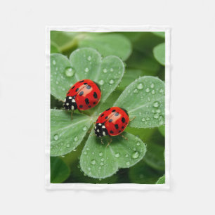 Couverture Polaire Coccinelles sur feuilles couvertes de rosée