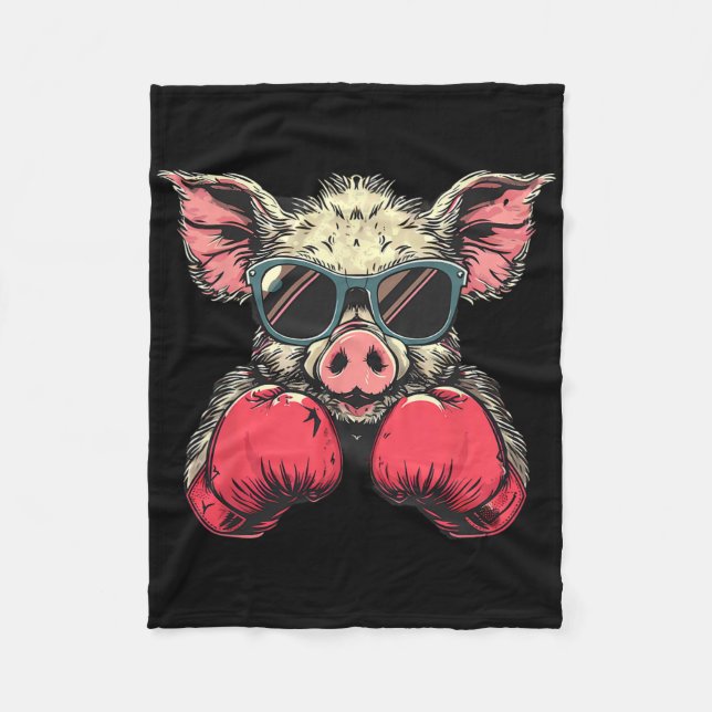 Couverture Polaire Cochon Boxeur Avec Gants De Boxe Kickboxing Drôle  (Devant)