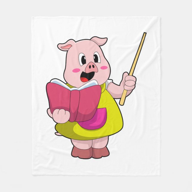 Couverture Polaire Cochon comme enseignant avec livre (Devant)