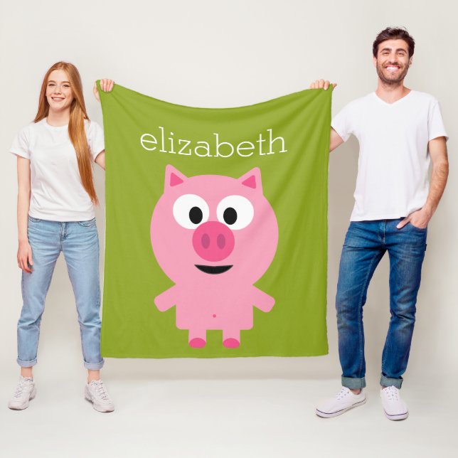 Couverture Polaire Cochon de ferme en caricatures - rose et vert citr (En situation)