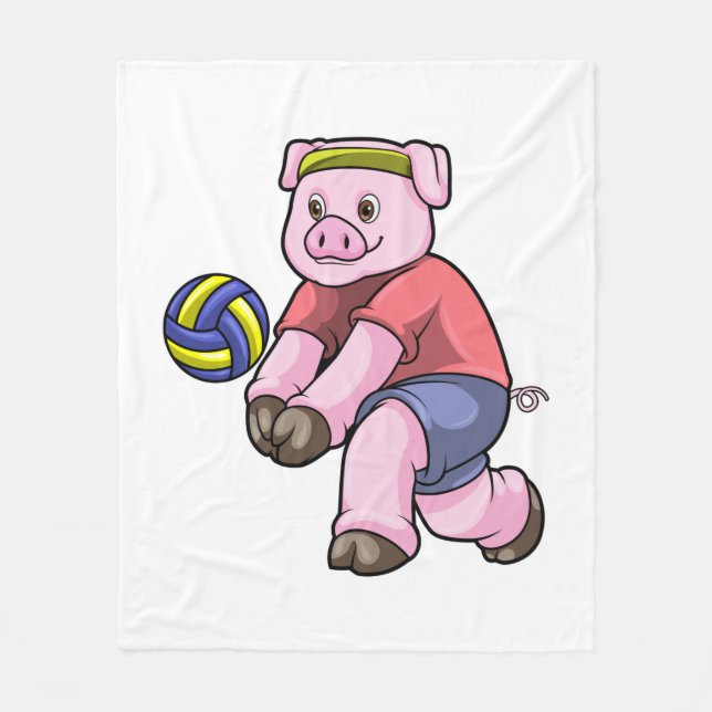 Couverture Polaire Cochon de sport avec volleyball (Devant)