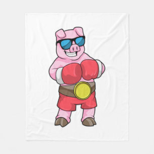 Couverture Polaire Cochon en boîte avec gants de boxe