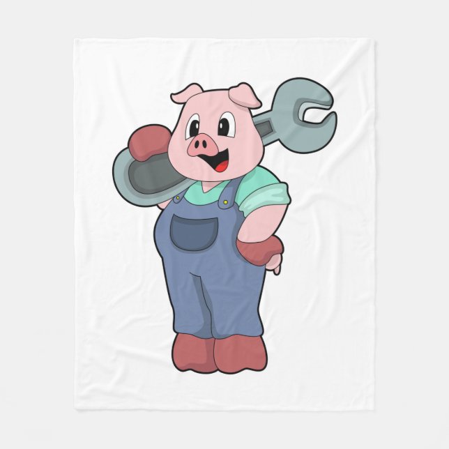 Couverture Polaire Cochon en mécanique avec clé (Devant)