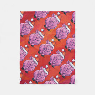 Couverture Polaire Cochon mignon à Santa Hat sur rouge