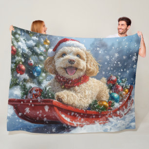 Couverture Polaire Cockapoo Dog in Sledge Let it Neige Christmas