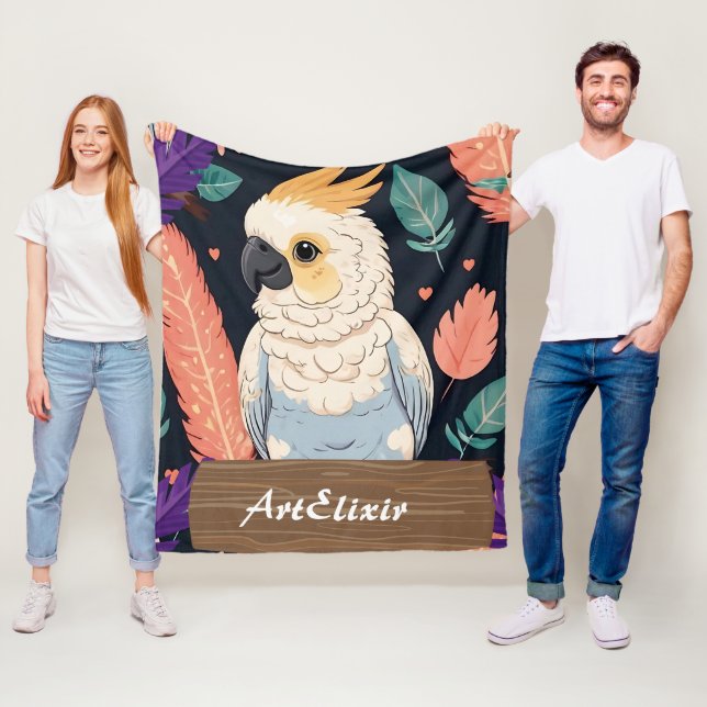Couverture Polaire Cockatoo avec impression en plume (En situation)