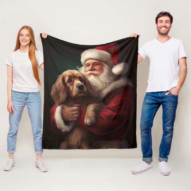 Couverture Polaire Cocker Spaniel avec Noël Festif du Père Noël (En situation)