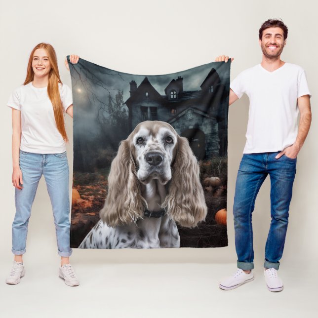 Couverture Polaire Cocker Spaniel Halloween effroi (En situation)