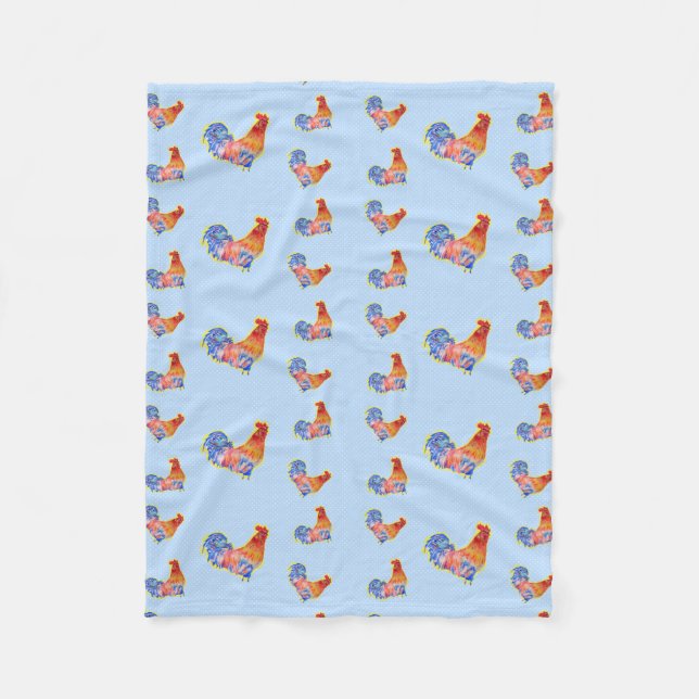 Couverture Polaire Cockerel Rooster Rouge Funny Bleu et Zones Blanche (Devant)