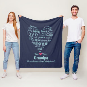 Couverture Polaire Coeur d'amour de typographie "nous vous aimons"