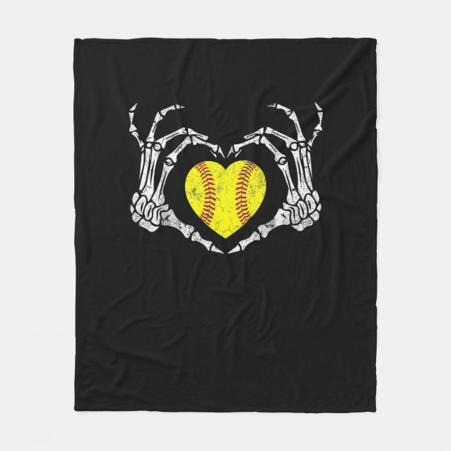 Couverture Polaire Coeur de softball Skeleton main Halloween Costume  (Devant)