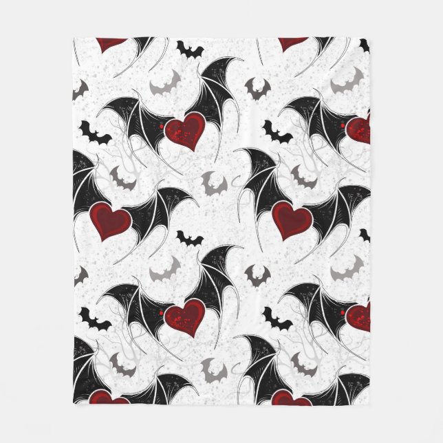 Couverture Polaire Coeur d'Halloween avec ailes de chauve-souris noir (Devant)