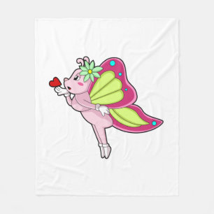 Couverture Polaire Coeur en fleurs papillon