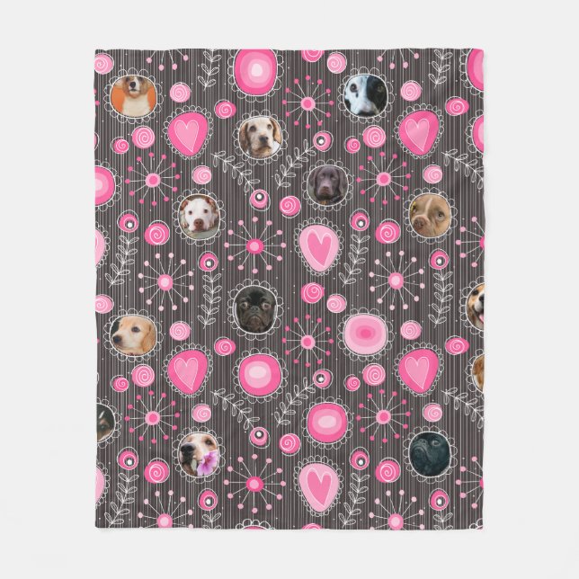 Couverture Polaire Coeur rose mignon et Flower Chien Maman Photo Coll (Devant)