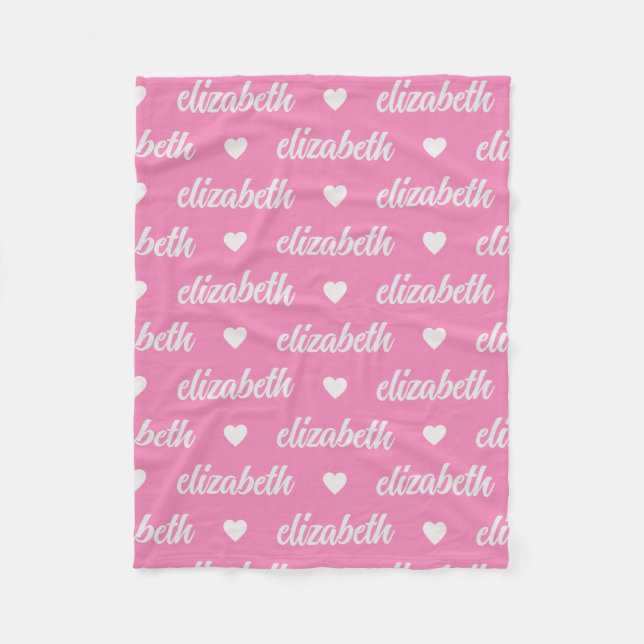 Couverture Polaire Coeur rose Nom personnalisé Cadeau pour bébé (Devant)
