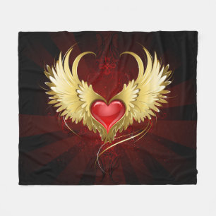 Couverture Polaire Coeur rouge avec ailes d'or