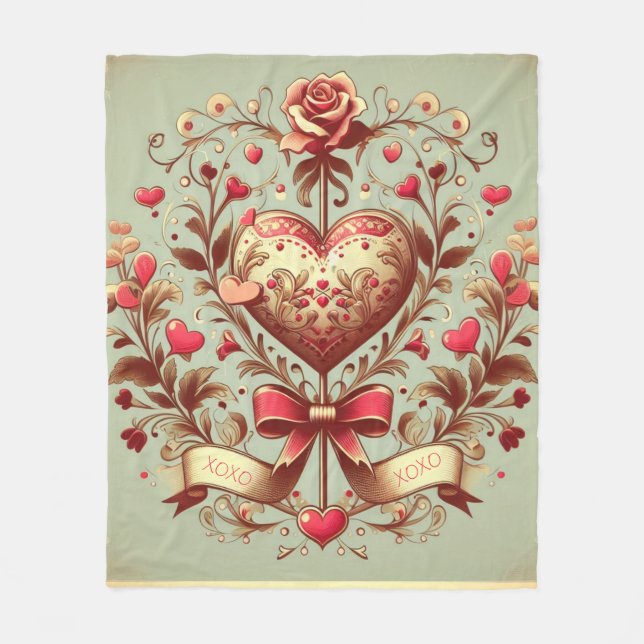 Couverture Polaire Coeur vintage Valentine's day xoxo (Devant)