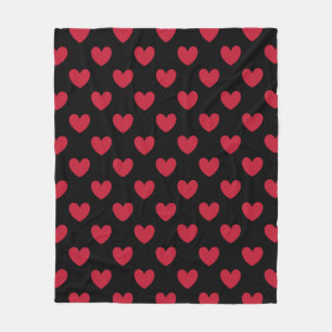 Couverture Polaire Cœurs à pois rouges sur fond noir
