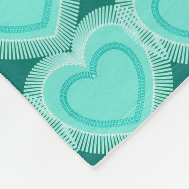 Couverture Polaire Coeurs Abstraits modernes - Aqua et Turquoise (Coin)