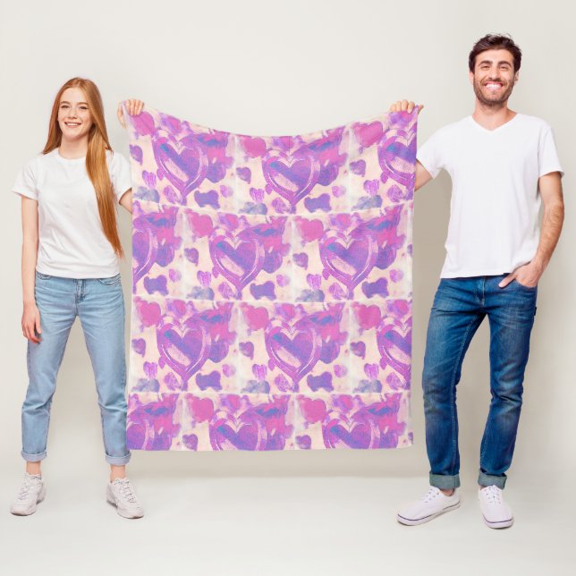 Couverture Polaire Coeurs aquarelle (En situation)