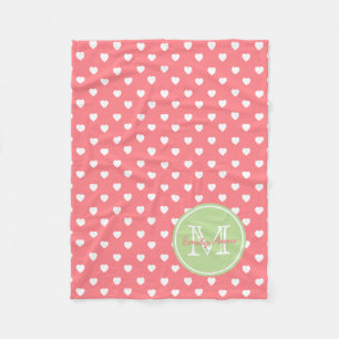 Couverture Polaire Coeurs blancs sur le rose de corail avec le