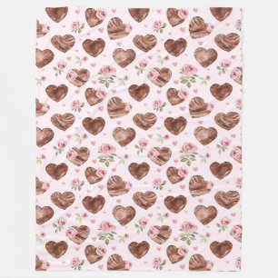 Couverture Polaire Coeurs Brown de l'Ouest Rose Floral