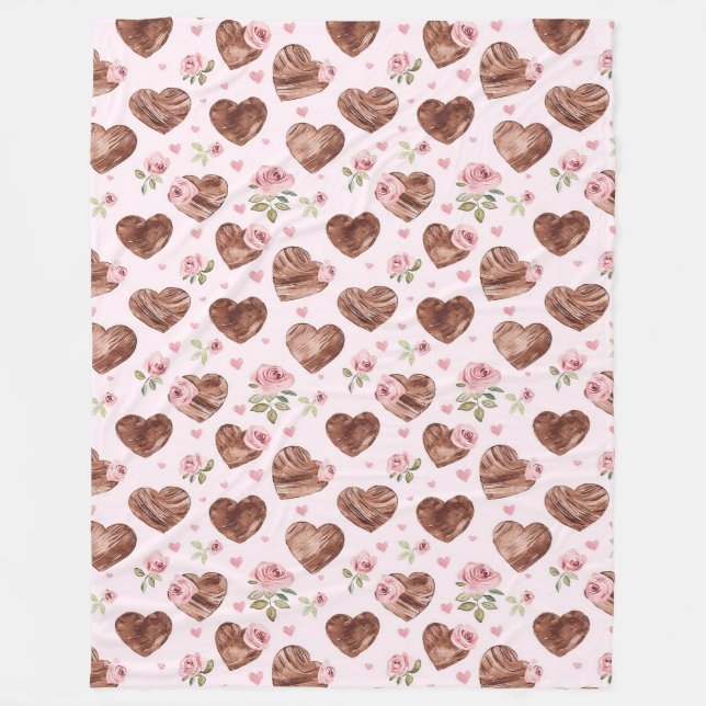 Couverture Polaire Coeurs Brown de l'Ouest Rose Floral (Devant)