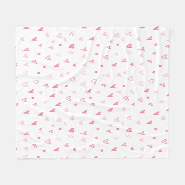Couverture Polaire Coeurs d'Amour Moderne Blanc et Rose Joyeux Valent (Devant (Horizontal))