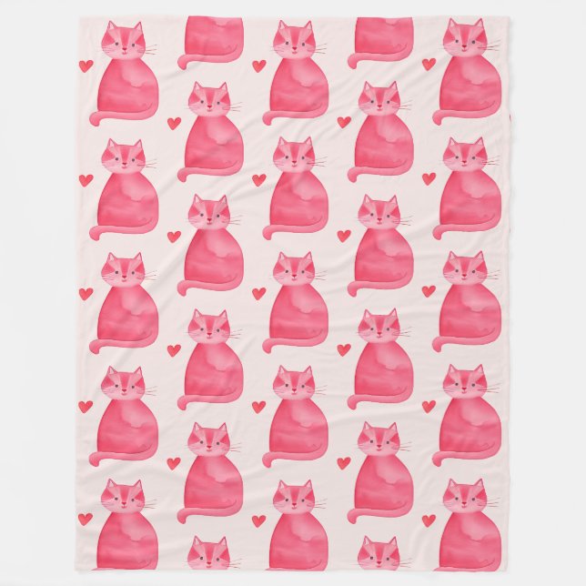 Couverture Polaire Coeurs de chats roses mignons (Devant)