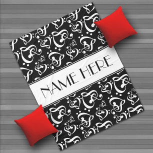 Couverture Polaire Coeurs de Clé Noir Et Blanc Personnalisés Notes mu