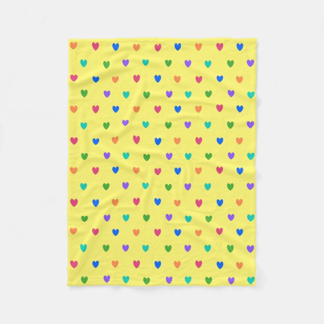 Couverture Polaire Coeurs de polka arc-en-ciel sur jaune (Devant)