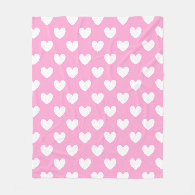 Couverture Polaire Coeurs de polka blanc sur Cotton Candy rose (Devant)