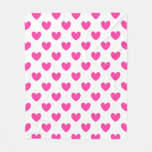 Couverture Polaire Coeurs de polka rose Fuchsia sur blanc
