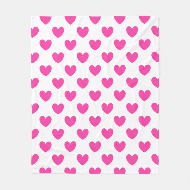Couverture Polaire Coeurs de polka rose Fuchsia sur blanc (Devant)