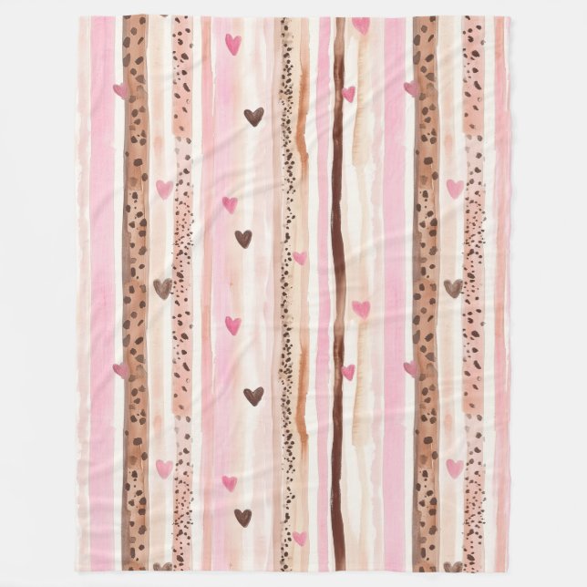 Couverture Polaire Coeurs Empreintes de léopard Brown rose Fille (Devant)