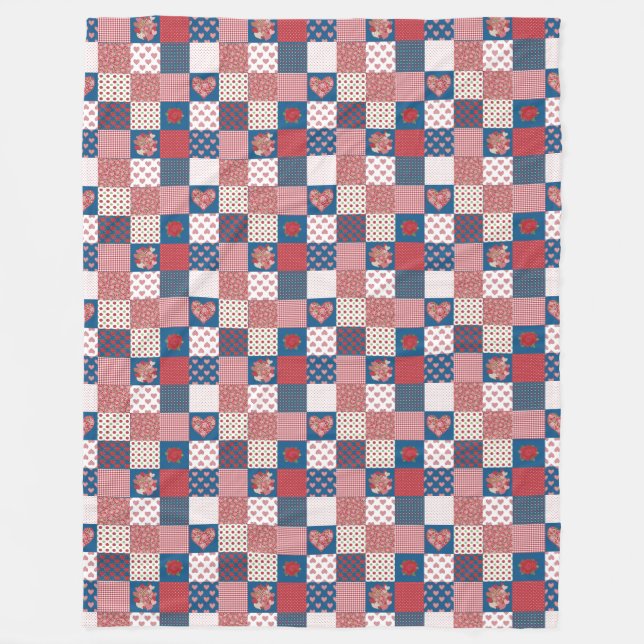 Couverture Polaire Coeurs et Rose Faux Patchwork Fleece Blanket (Devant)
