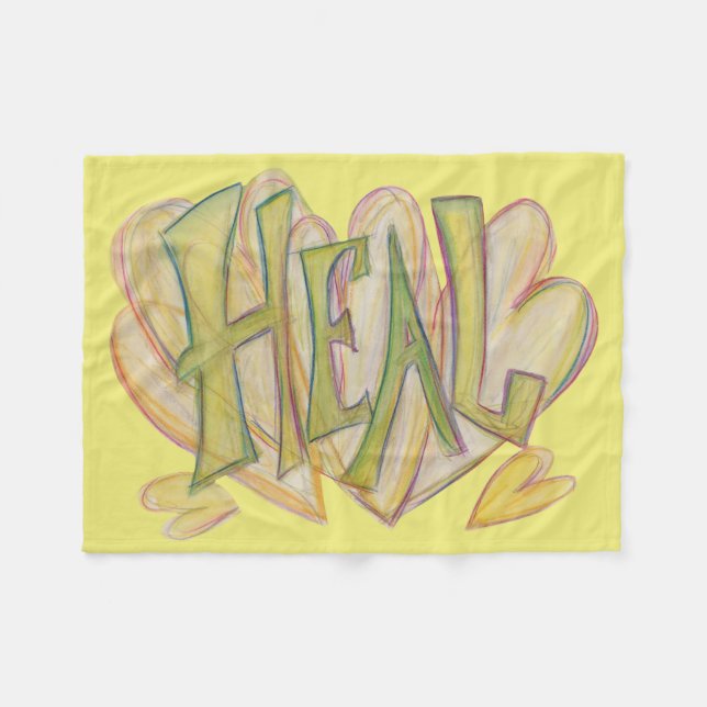 Couverture Polaire Coeurs guérisseurs Word Art Soft Chemo Fleece Blan (Devant (Horizontal))