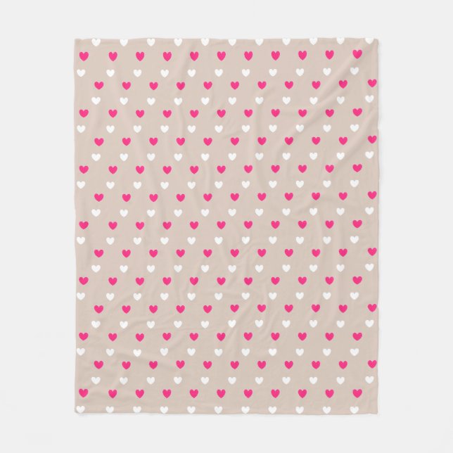 Couverture Polaire Coeurs magenta rouge et blanc sur beige (Devant)
