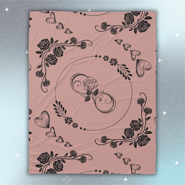 Couverture Polaire Coeurs noirs simples, Floral, Infinité sur prune | (Créateur téléchargé)