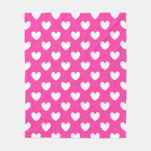 Couverture Polaire Coeurs polka blanc sur rose fuchsia