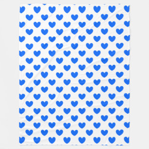 Couverture Polaire Coeurs polka bleu sur blanc