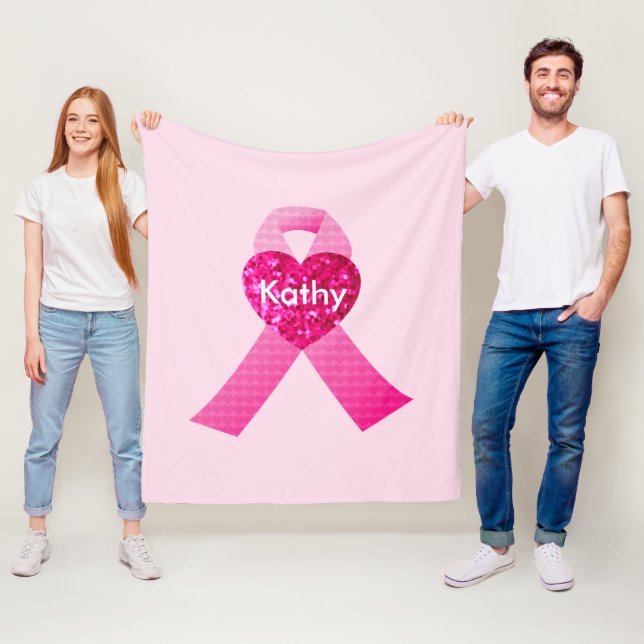 Couverture Polaire Coeurs roses personnalisés Ribbon Cancer du sein (En situation)
