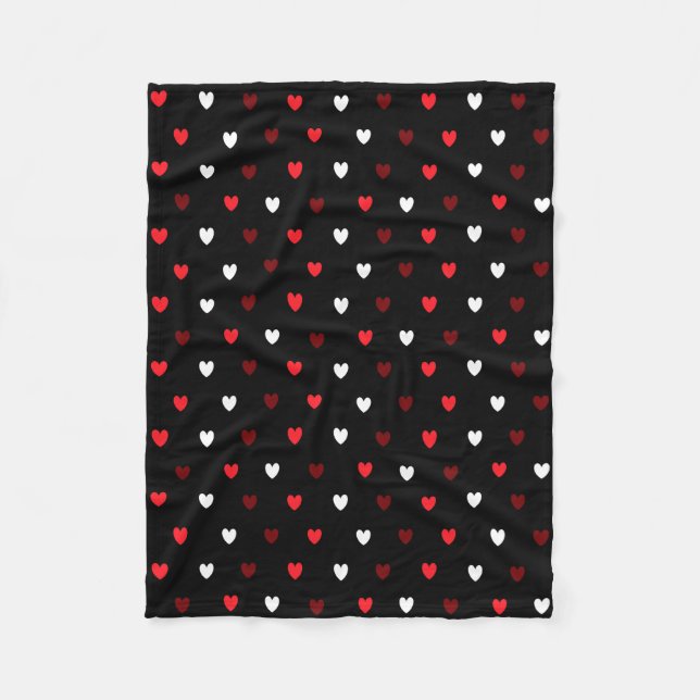 Couverture Polaire Coeurs rouge et blanc sur noir (Devant)