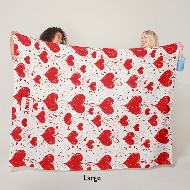 Couverture Polaire Coeurs rouges coquette chic et tourbillons monogra (Créateur téléchargé)