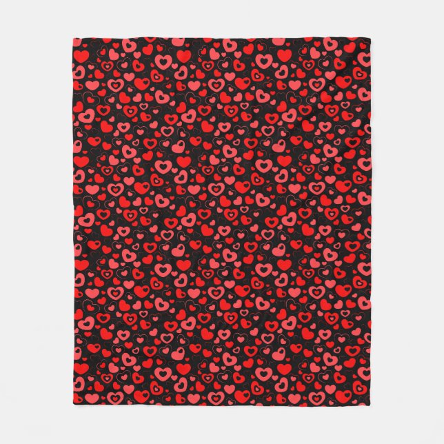 Couverture Polaire Coeurs rouges sur noir (Devant)